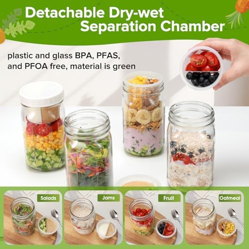4 Pack Glass Salad Mason Jars with Lids Meal Prep 32 oz Wide Mouth