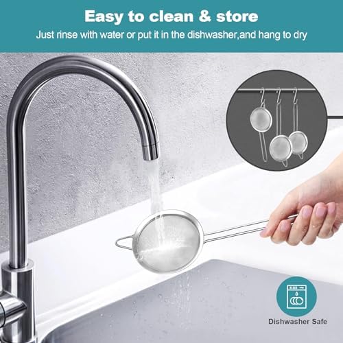 3 Pack Fine Mesh Strainer, Small Stainless Steel Sieves with Handles