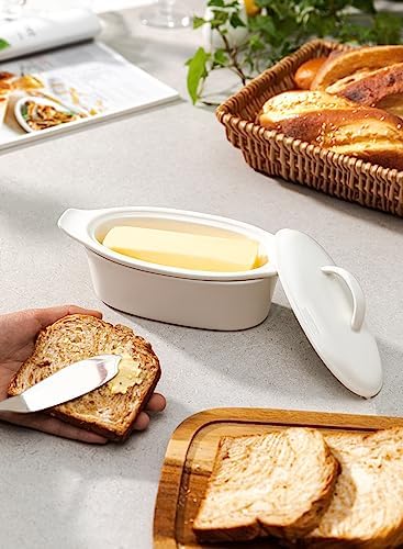 3-Piece Butter Dish with Water Reservoir, Porcelain Butter Boat with