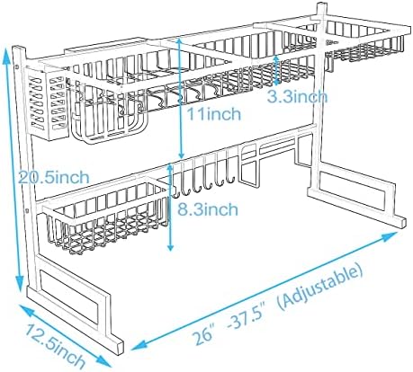 PUSDON Adjustable Stainless Steel Dish Drying Rack, 26"-38"