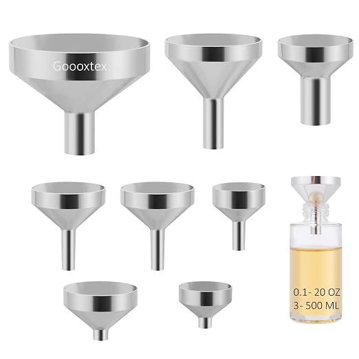 Small Metal Funnels Mini Funnel 8 Size Tiny Bottle Funnel, Miniature Atomizers by Goooxtex