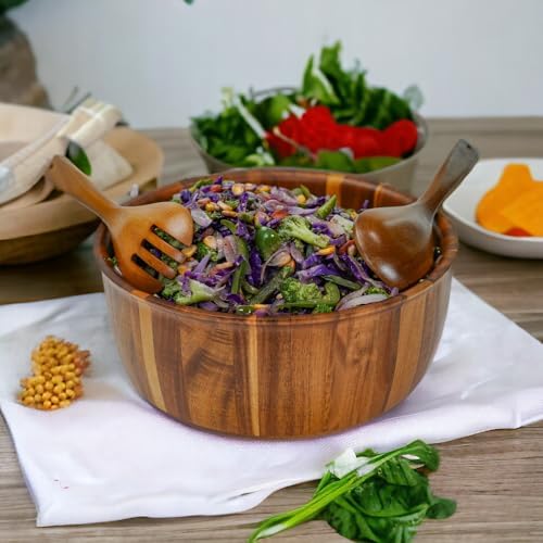 Extra Large Wooden Salad Bowl - 12“ x 5” Acacia Wood Serving bowl with