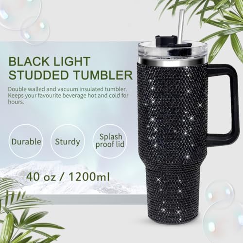 40oz Tumbler with Handle and Straw, Glitter Rhinestones Tumbler Bling