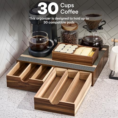SMARTAKE Acacia Wooden Coffee Pod Organizer Storage Box Station