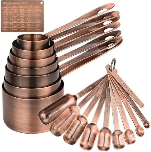 Copper Measuring Cups and Spoons Set of 18, 7 Measuring Cups, 9