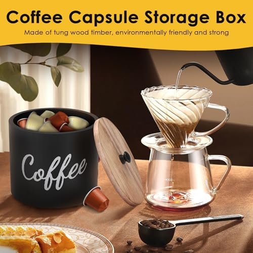 2 Pcs Wood Coffee Filter Holder, Coffee Storage Container Dispenser