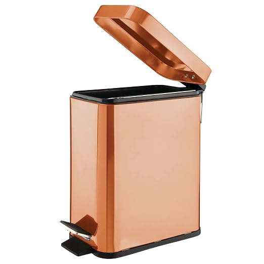 mDesign Small Modern 1.3 Gallon Rectangle Metal Lidded Step Trash Can, Compact - Image 7