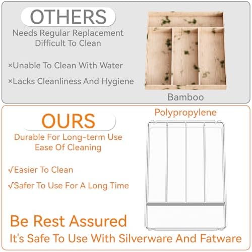 Yieach Clear Silverware Organizer with Lid, 9 Inch