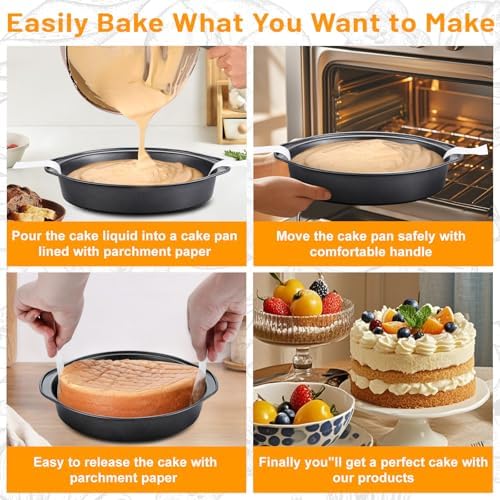 8 Inch Cake Pan - 3PCS Carbon Steel Round Cake Pans with 100 Pieces