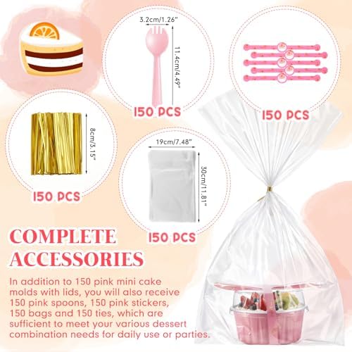 150 Set Pink Mini Cake Pans with Lids, 6.8oz & 5oz Aluminum Foil