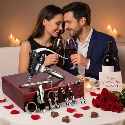 Valentines Day Gifts, 9 PCS Corkscrew Wine Opener Set, Stainless Steel