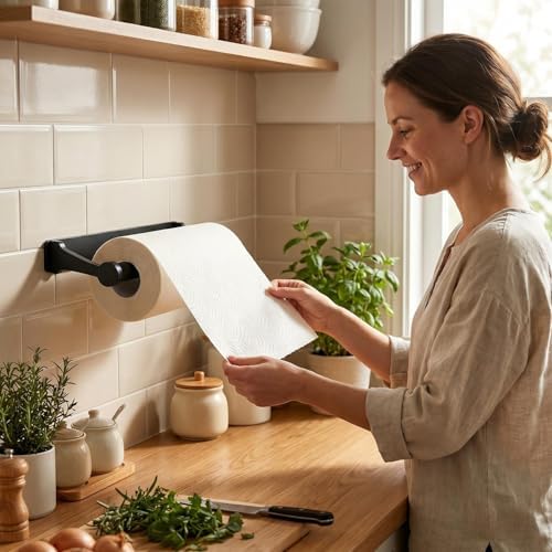 Matte Black Aluminum Under-Cabinet Paper Towel Holder