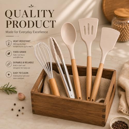 33 PCS Silicone Kitchen Utensils Set, Khaki