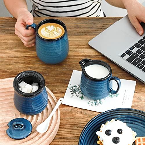 Hasense Ceramic Coffee Mugs Set of 6,15 Ounce and Porcelain Sugar and