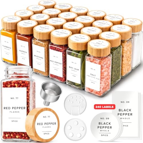 EDELHAUS Glass Spice Jars with 24 Bamboo Wooden Lids
