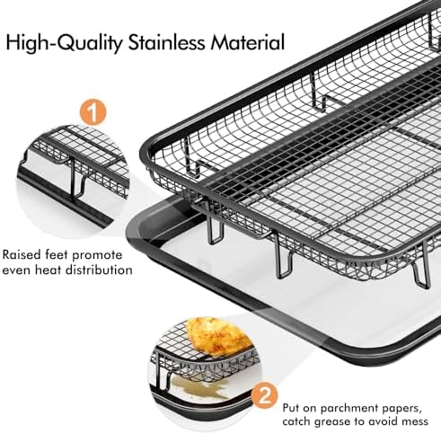 Air Fryer Basket for Oven, 2 Set Oven Air Fryer Basket and Tray For