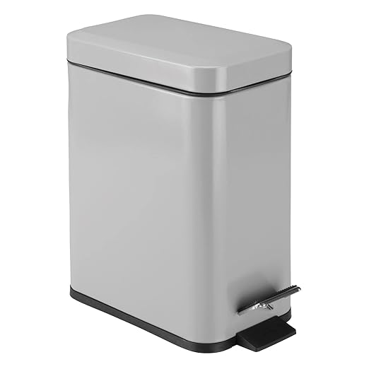 mDesign Small Modern 1.3 Gallon Rectangle Metal Lidded Step Trash Can, Compact by mDesign