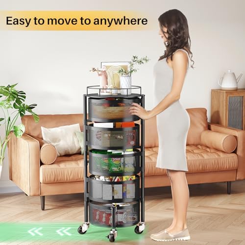 SNTD 5-Tier Fruit and Vegetable Basket Bowls for Kitchen, Rotating, Black
