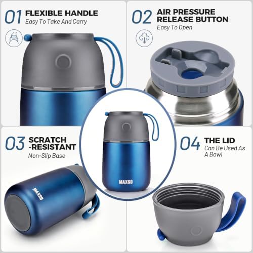 Insulated Stainless Steel Food Jar, 17&24 oz, 2 Pack, Blue