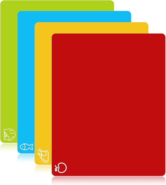 Goodluck 4 Pieces Flexible Cutting Boards, BPA Free Plastic Cutting Boards by GoodLuck