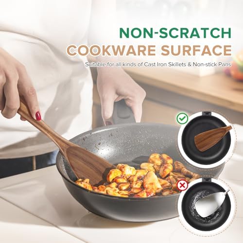 Teak Wood Cooking Spoonulas, 11.4", 2 Pcs
