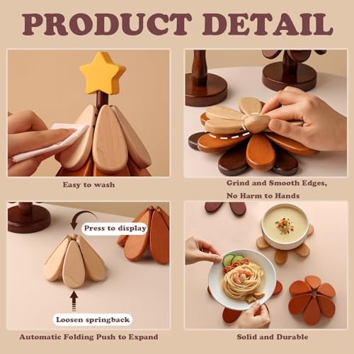 Wooden Trivets for Hot Dishes, Christmas Tree Shape Trivet Set of 4