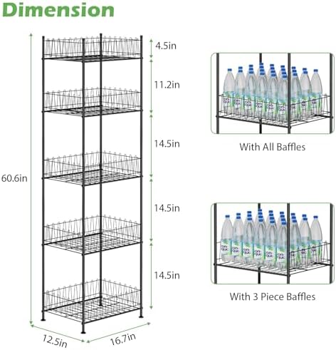 Water Bottle Storage Rack 5 Tier Drink Organizer for Pantry Metal