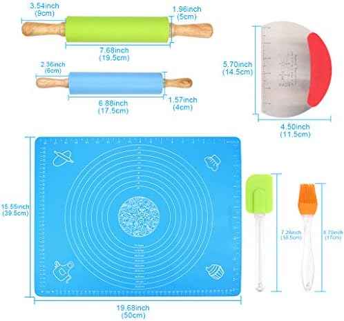 1Set Rolling Pin Pastry Mat Set Non-Stick 6 in 1 Dough Roller Baking