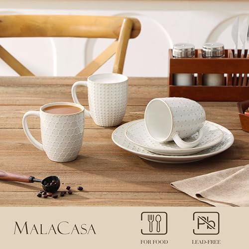 MALACASA Coffee Mugs Set of 4, 16 oz Large White Ceramic Coffee Mug