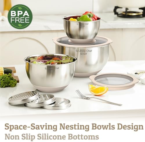 Mixing Bowles Set with Lids Set - Warp-Proof TPR-AS Lids, Stainless