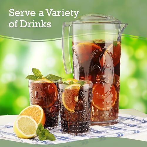 Muldale Plastic Pitcher and Glasses Set with Lid - BPA Free Large