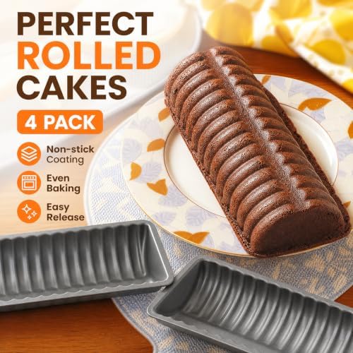Peohud 4 Pack Almond Cake Pans, Non-Stick Bread Loaf Pan, Carbon Steel