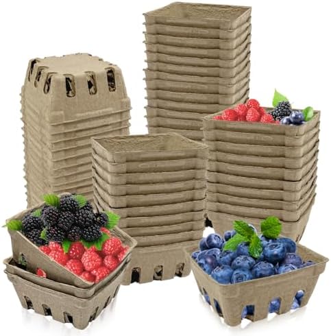 Rainmae 50 Pack Natural Pulp Fiber Berry Basket, Molded Berry Basket