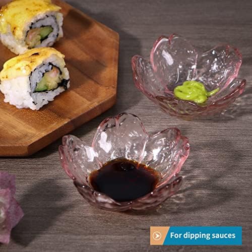 8 Pcs Glass Sakura Soy Sauce Dishes, Cute Mini Dessert Bowls
