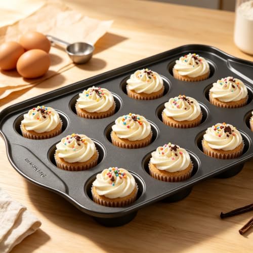 2 Pack Mini Muffin Pan with Removable Bottom, 12 Cavity Nonstick Mini