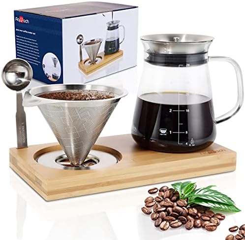 Aquach 28oz Pour Over Coffee Maker Set, Glass Carafe