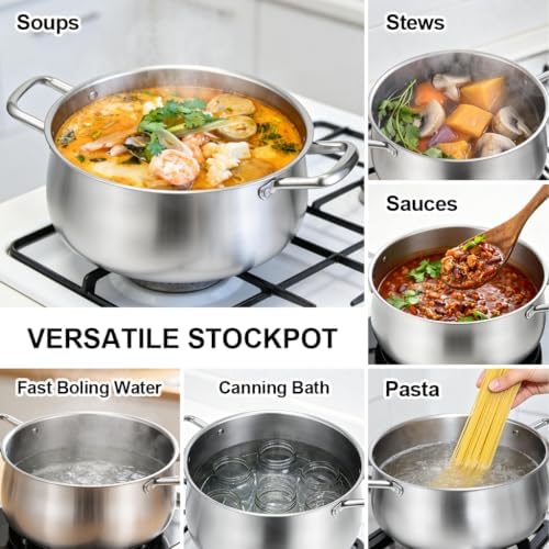 Tifanso 8QT Tri-Ply Stainless Steel Induction Stock Pot with Lid