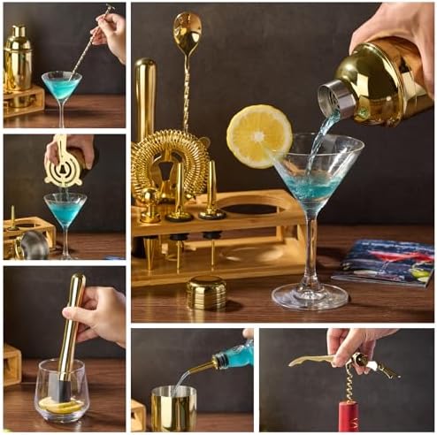 Wukuna Cocktail Shaker Set Bartender Kit, 12-Pcs Bar Tool with Bamboo