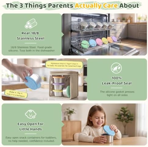 8oz Stainless Steel Snack Containers, 6Pack kids lunch accessories