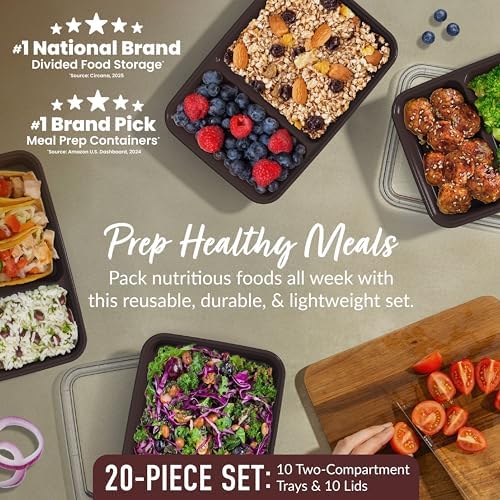 Bentgo Prep 2-Compartment Meal Prep Containers with Lids, 20 Piece Set