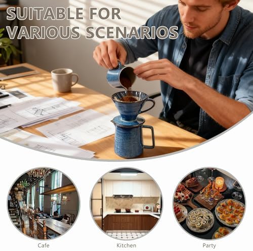 Ceramic Pour Over Coffee Maker Set, Starry Blue Coffee Dripper Cone