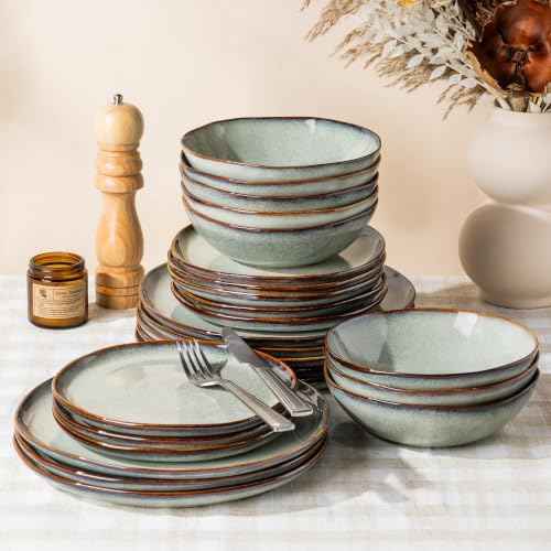 GBHOME Stoneware Dinnerware Sets for 8,24 Piece Rustic Plates and Bowls Set