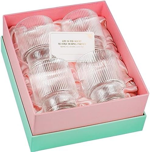 GLASSIQUE CADEAU Vintage Art Deco Ribbed Lowball Cocktail Glasses