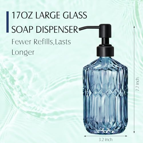 COHOSEGE 17 Oz Blue Glass Kitchen Soap Dispenser for Dish Soap, 2 Pack