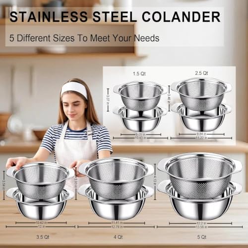 Stainless Steel Colander for Kitchen, 4 QT Rice Strainer, Pasta
