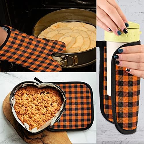 Oven Mitts Quilted Cotton Lining Buffalo Plaid Potholders BBQ