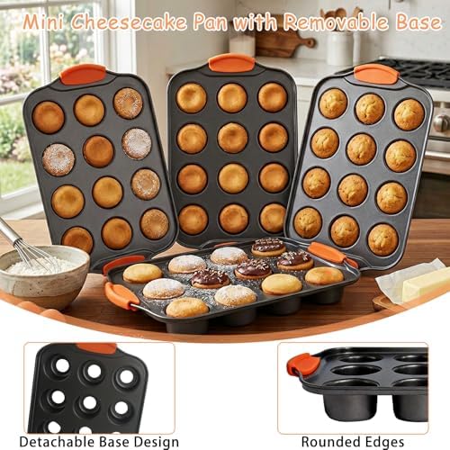 4 Pcs Mini Cheesecake Pans with Silicone Handle Anti Heat Nonslip