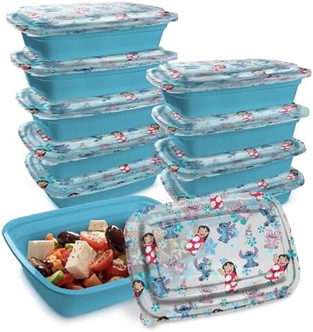 Disney Stitch Meal Prep Containers, 20-Piece 33.8oz, Freezer Safe