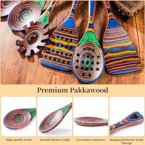 Gudamaye Pakkawood 7-Piece Wooden Cooking Utensils, Wooden Spoons for