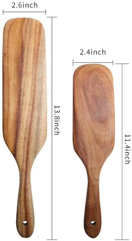 Spurtle Set, Natural Acacia Wooden Kitchen Utensils Set of 2, Wooden Spoons - Image 3